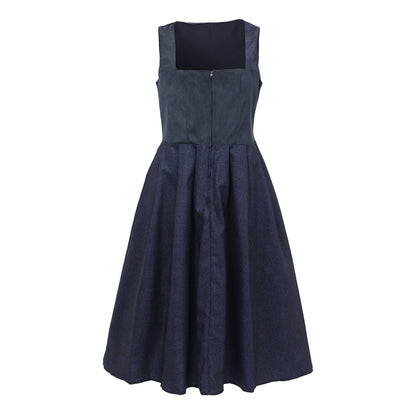 Oktoberfest Navy Blue Elegant Dirndl Dress with Apron