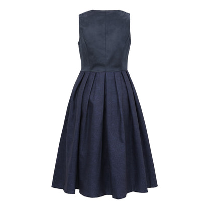 Oktoberfest Navy Blue Elegant Dirndl Dress with Apron