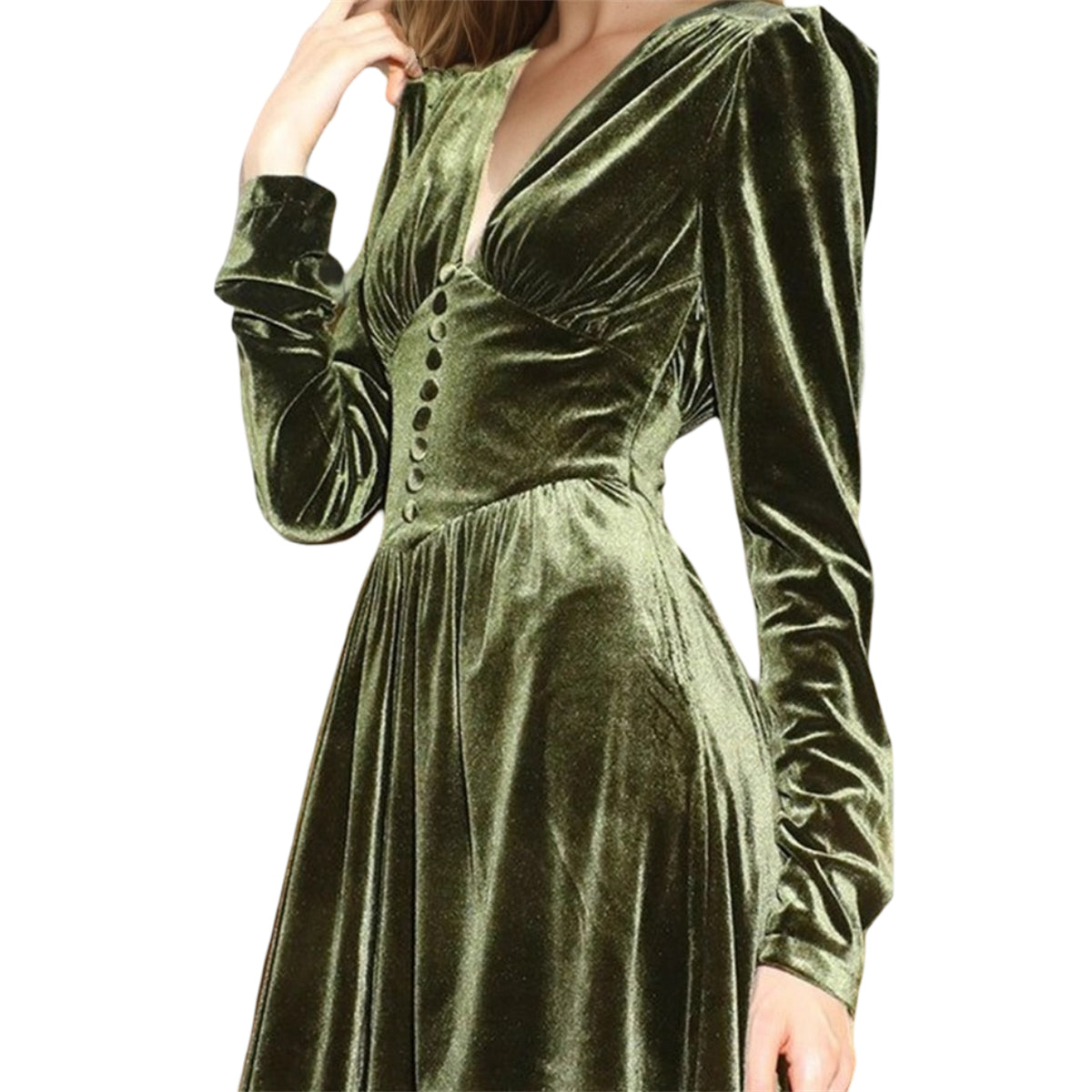 Xmas Puff Sleeve Velvet Midi Dress
