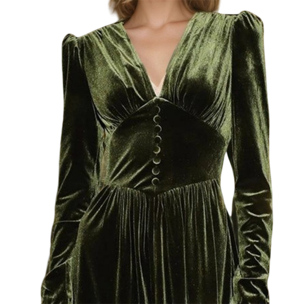 Xmas Puff Sleeve Velvet Midi Dress