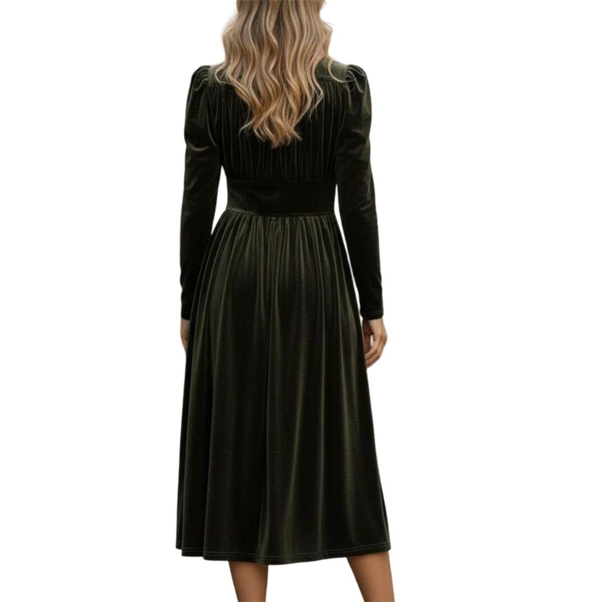 Xmas Puff Sleeve Velvet Midi Dress