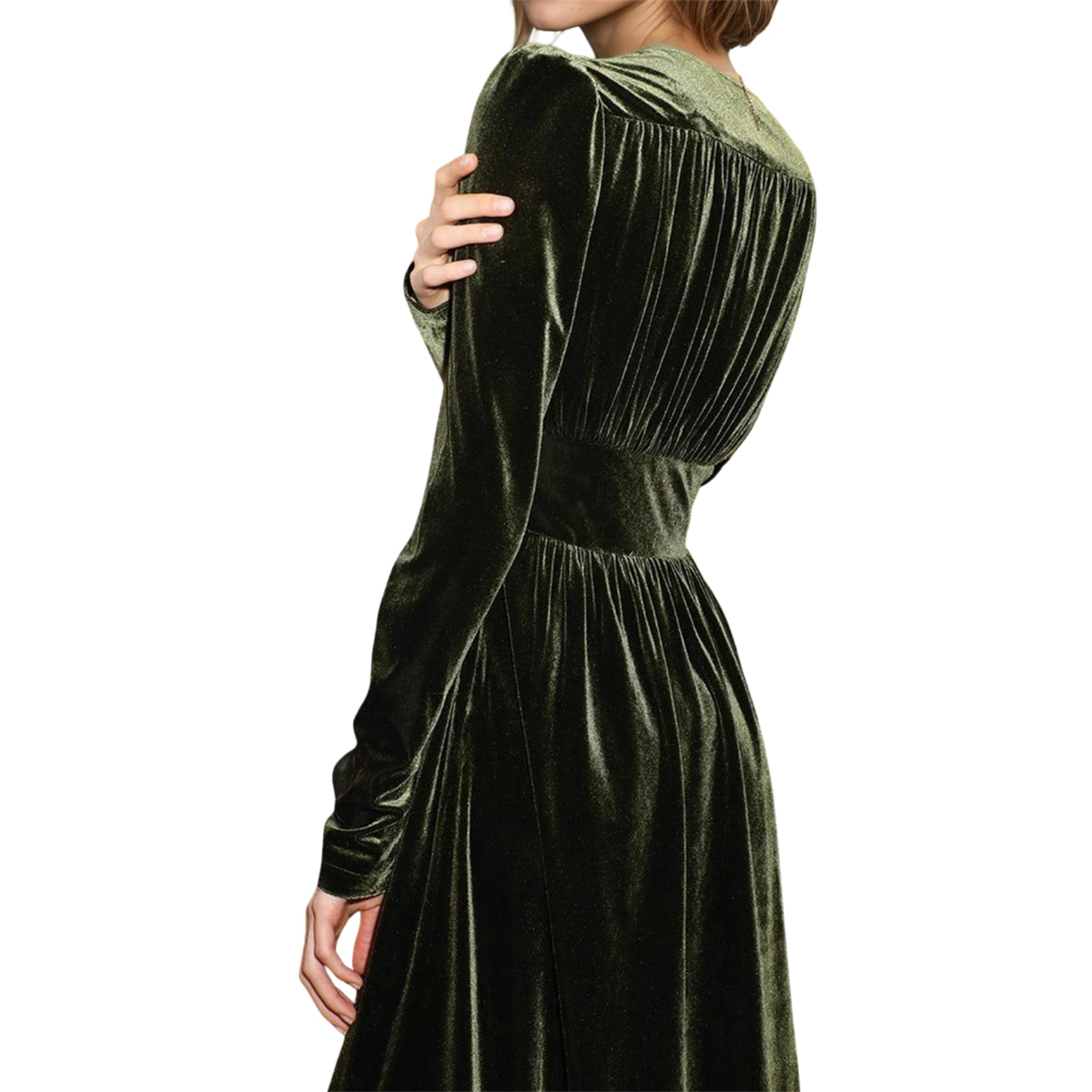 Xmas Puff Sleeve Velvet Midi Dress