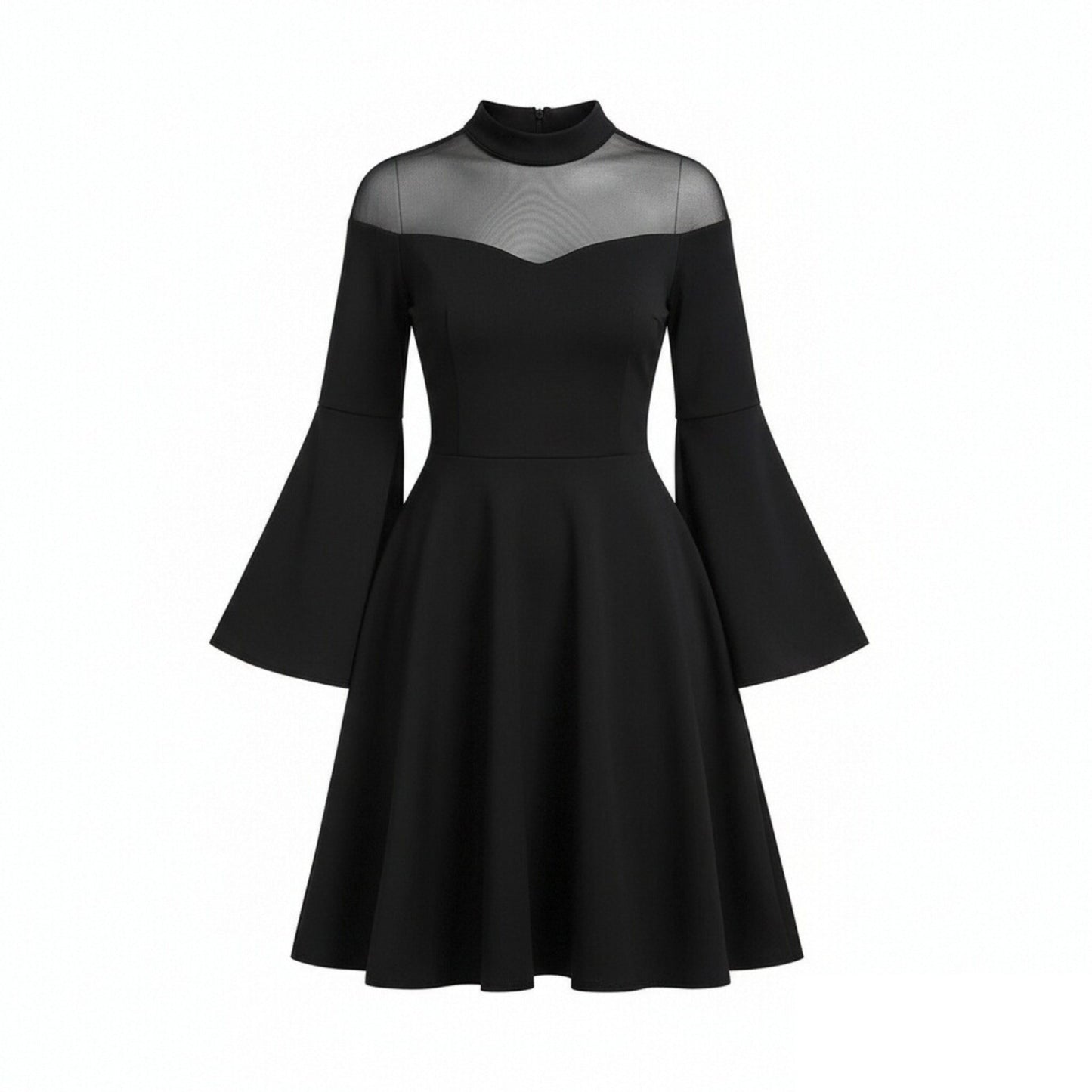 Women's 1950s High Neck Bell Sleeve A-Line Dress