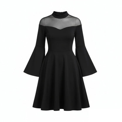 Women's 1950s High Neck Bell Sleeve A-Line Dress