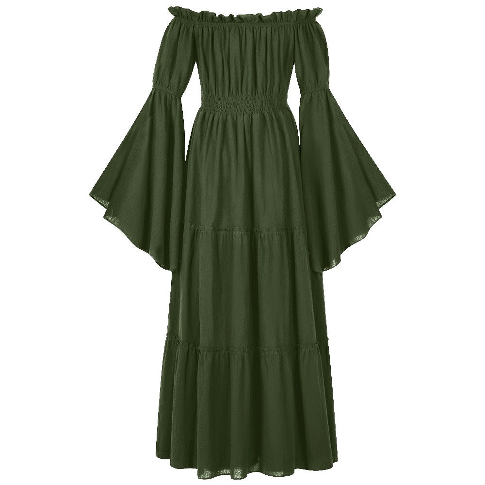 Renaissance Tiered Maxi Dress Off-Shoulder Pocket Dress
