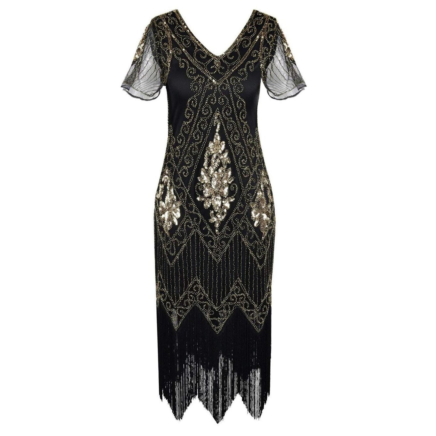Art Deco V-Neck Flapper Dress with Accessories Set