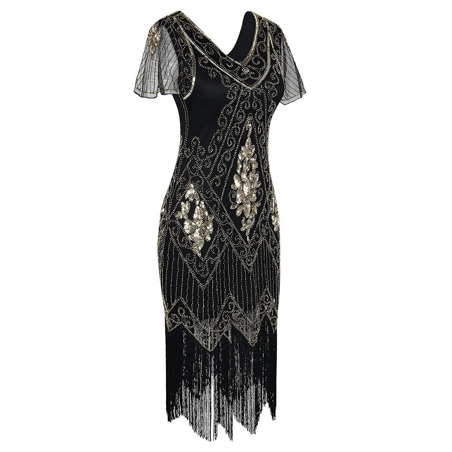 Art Deco V-Neck Flapper Dress with Accessories Set