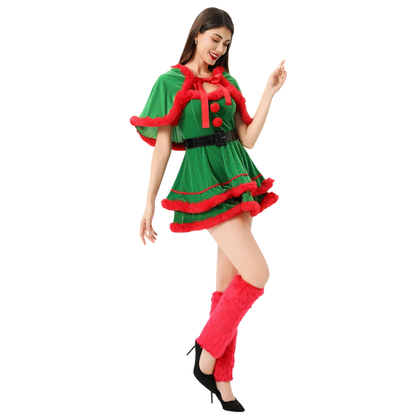 Women's Santa's Helper Dress with Cape