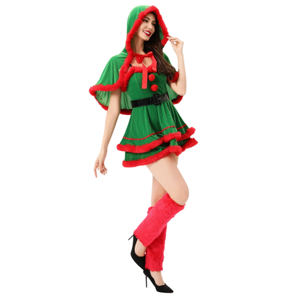Women's Santa's Helper Dress with Cape