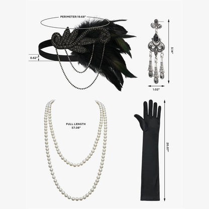 Art Deco Tassel Hem Flapper Dress with Accessories Set