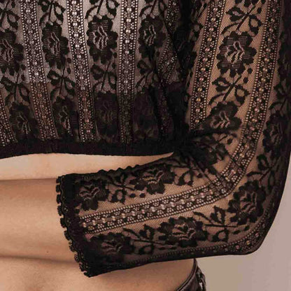 Oktoberfest Lace Dirndl Blouse Bavarian Top - Black