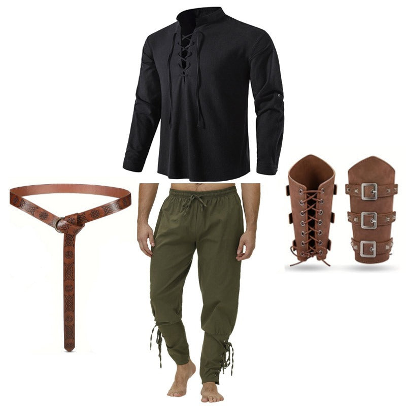 Medieval Sytle Shirt Pants Belt Set for Pirate Ranger Look