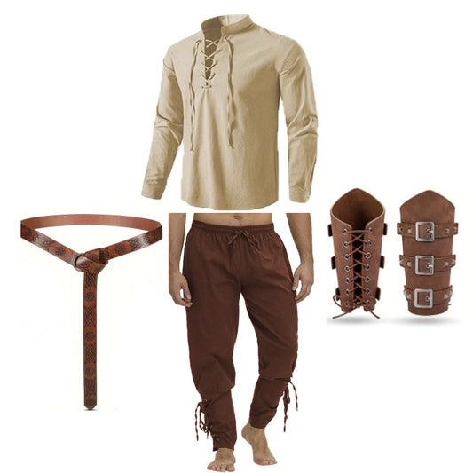 Medieval Sytle Shirt Pants Belt Set for Pirate Ranger Look