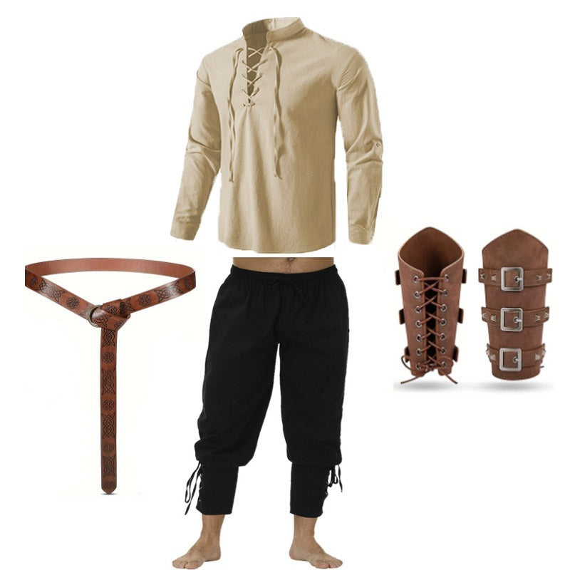 Medieval Sytle Shirt Pants Belt Set for Pirate Ranger Look