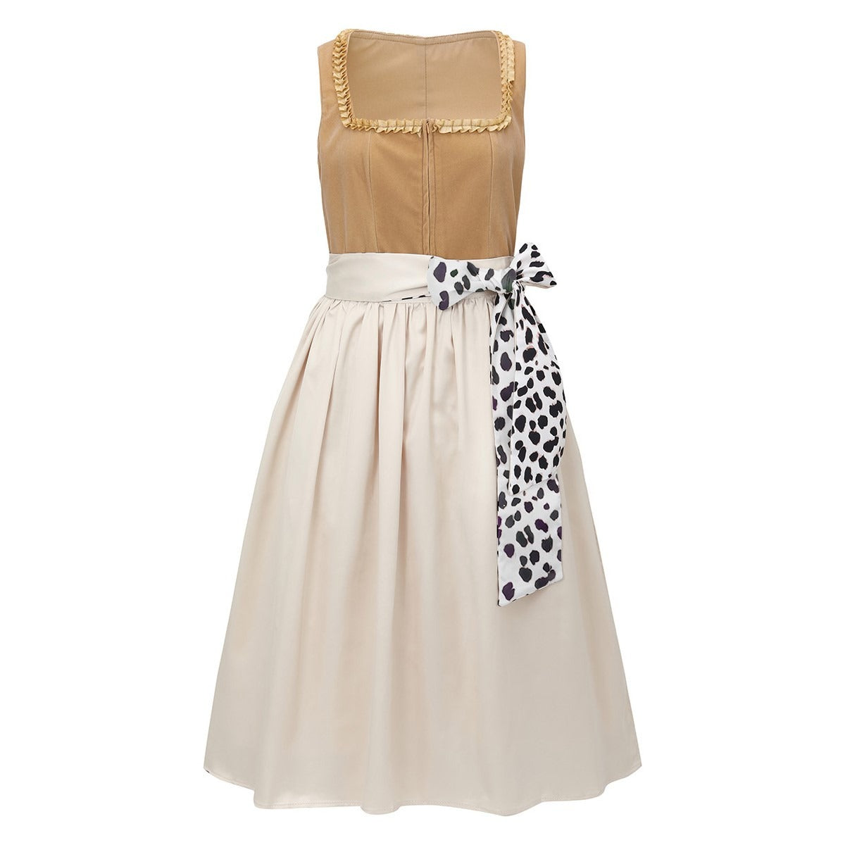 Oktoberfest Khaki Leopard Print Dirndl Dress