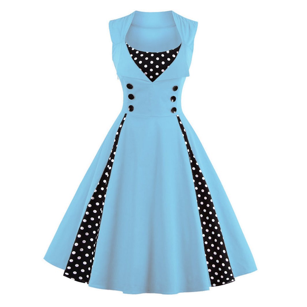 Women's 1950s Polka Dot Patchwork Lapel Collar Sleeveless A-Line Rockabilly Dress