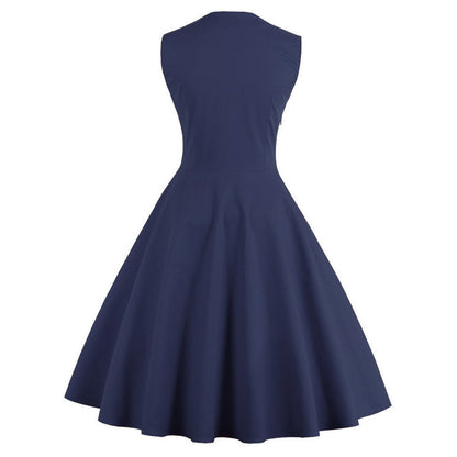 Women's 1950s Polka Dot Patchwork Lapel Collar Sleeveless A-Line Rockabilly Dress