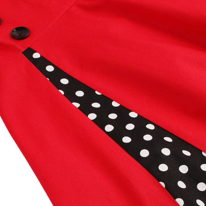 Women's 1950s Polka Dot Patchwork Lapel Collar Sleeveless A-Line Rockabilly Dress