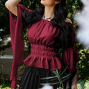Renaissance Style Ruffle Sleeve Off Shoulder Peplum Blouse - Retrorobe