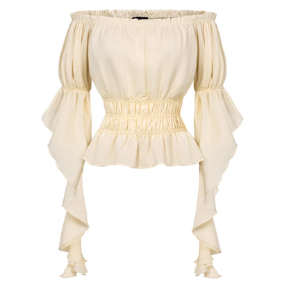 Renaissance Style Ruffle Sleeve Off Shoulder Peplum Blouse