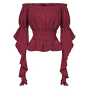 Renaissance Style Ruffle Sleeve Off Shoulder Peplum Blouse - Retrorobe