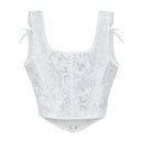 Retro Jacquard Lace-up Corset U-back Vest - Retrorobe