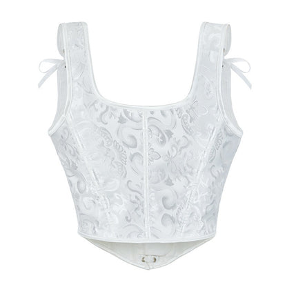 Retro Jacquard Lace-up Corset U-back Vest