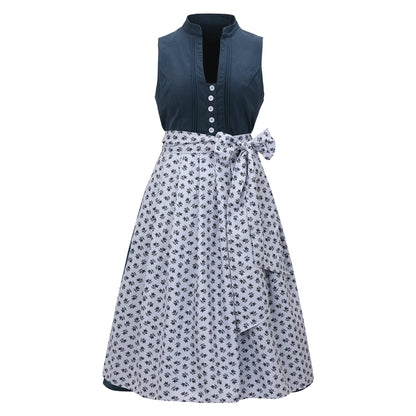 Oktoberfest Blue Vintage Dirndl Dress with Apron