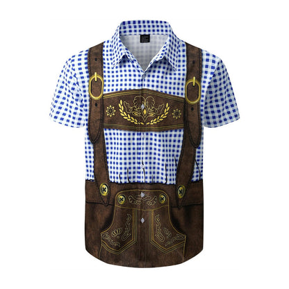 Kariertes Oktoberfest-Lederhosen-Grafikhemd für Herren