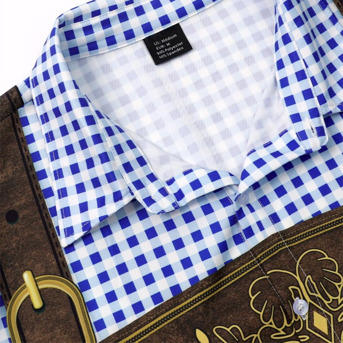 Kariertes Oktoberfest-Lederhosen-Grafikhemd für Herren