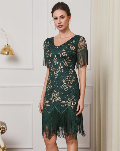 1920s Sequin Flapper Dress with Fringe