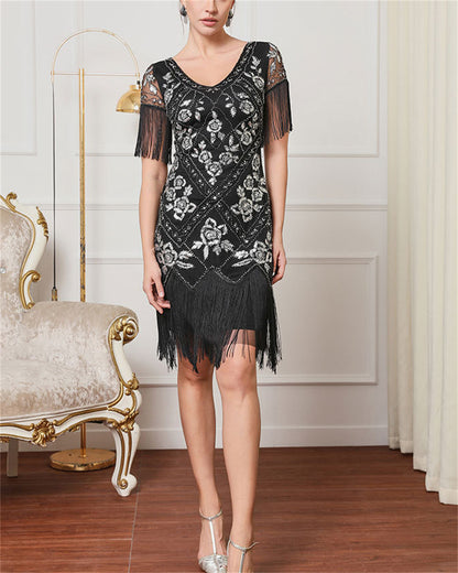 1920s Sequin Flapper Dress with Fringe