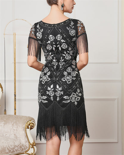 1920s Sequin Flapper Dress with Fringe