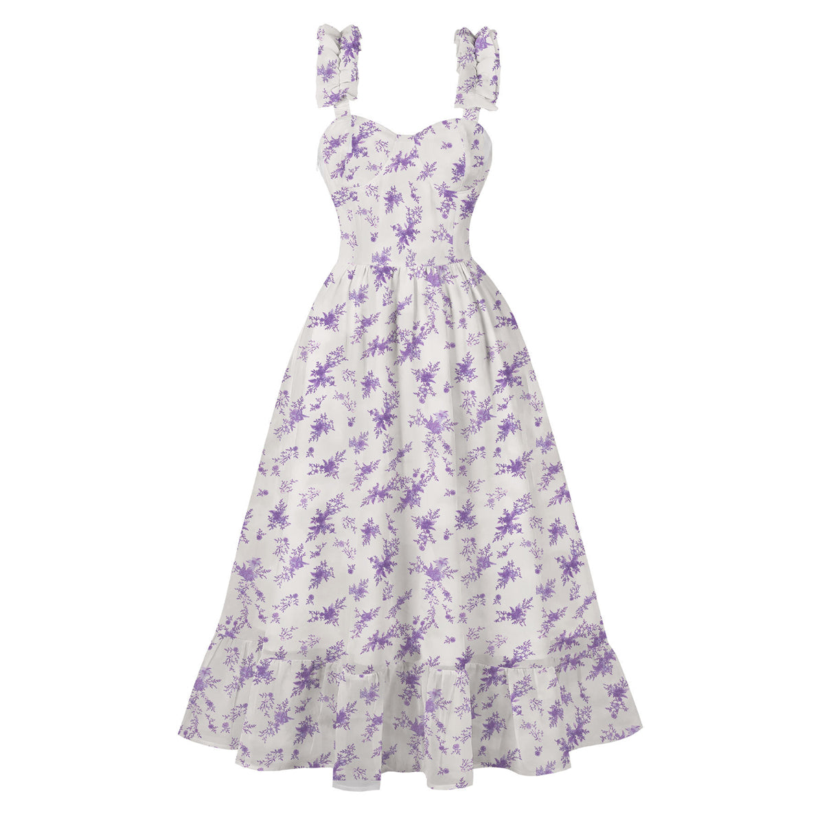 Women's 1950s Tie Dye Ruffle Strap Sweetheart Neck A-Line Midi Dress