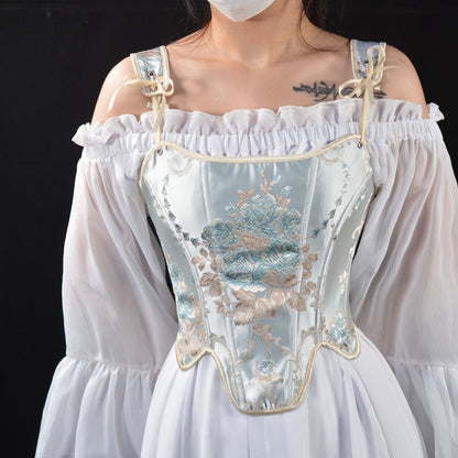 Renaissance Style Embroidered Corset Vest Bustie for Princess Look