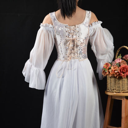 Renaissance Style Embroidered Corset Vest Bustie for Princess Look