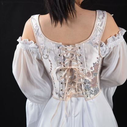 Renaissance Style Embroidered Corset Vest Bustie for Princess Look