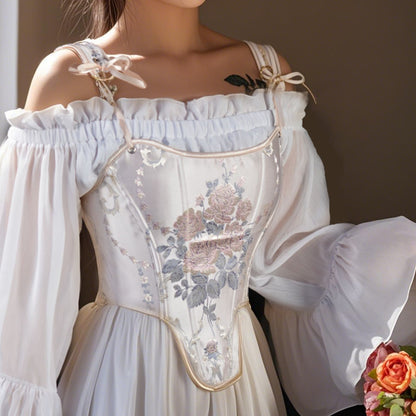 Renaissance Style Embroidered Corset Vest Bustie for Princess Look