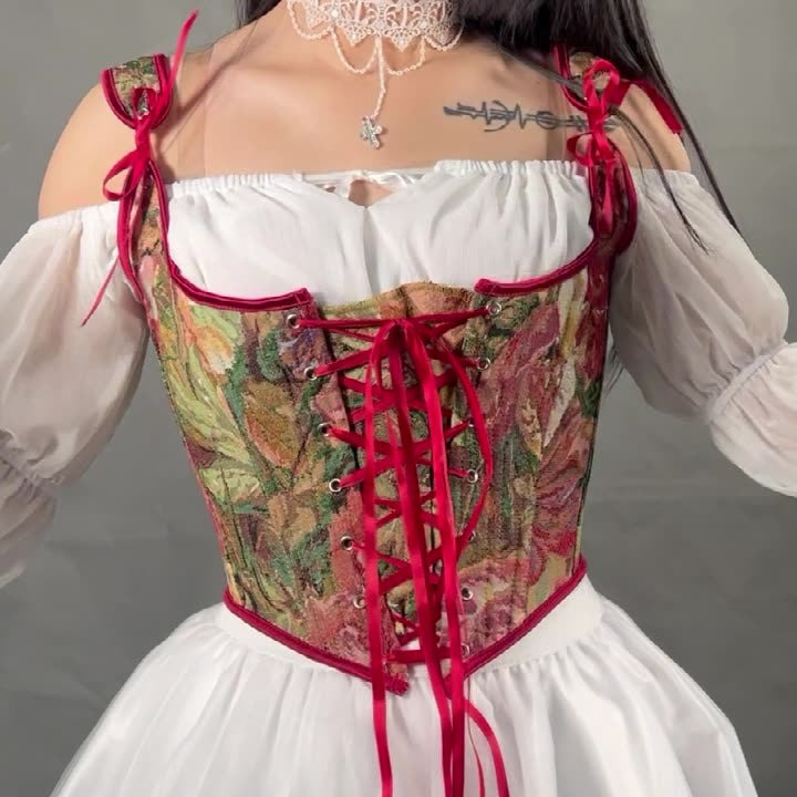 Retro Renaissance Style Lace Design Corset Vest Bustier