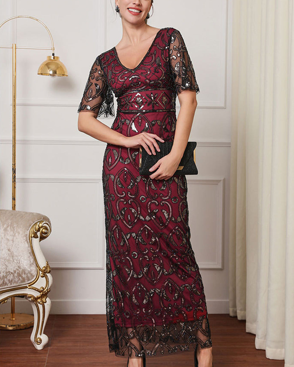 Art Deco Sequin Maxi Gown