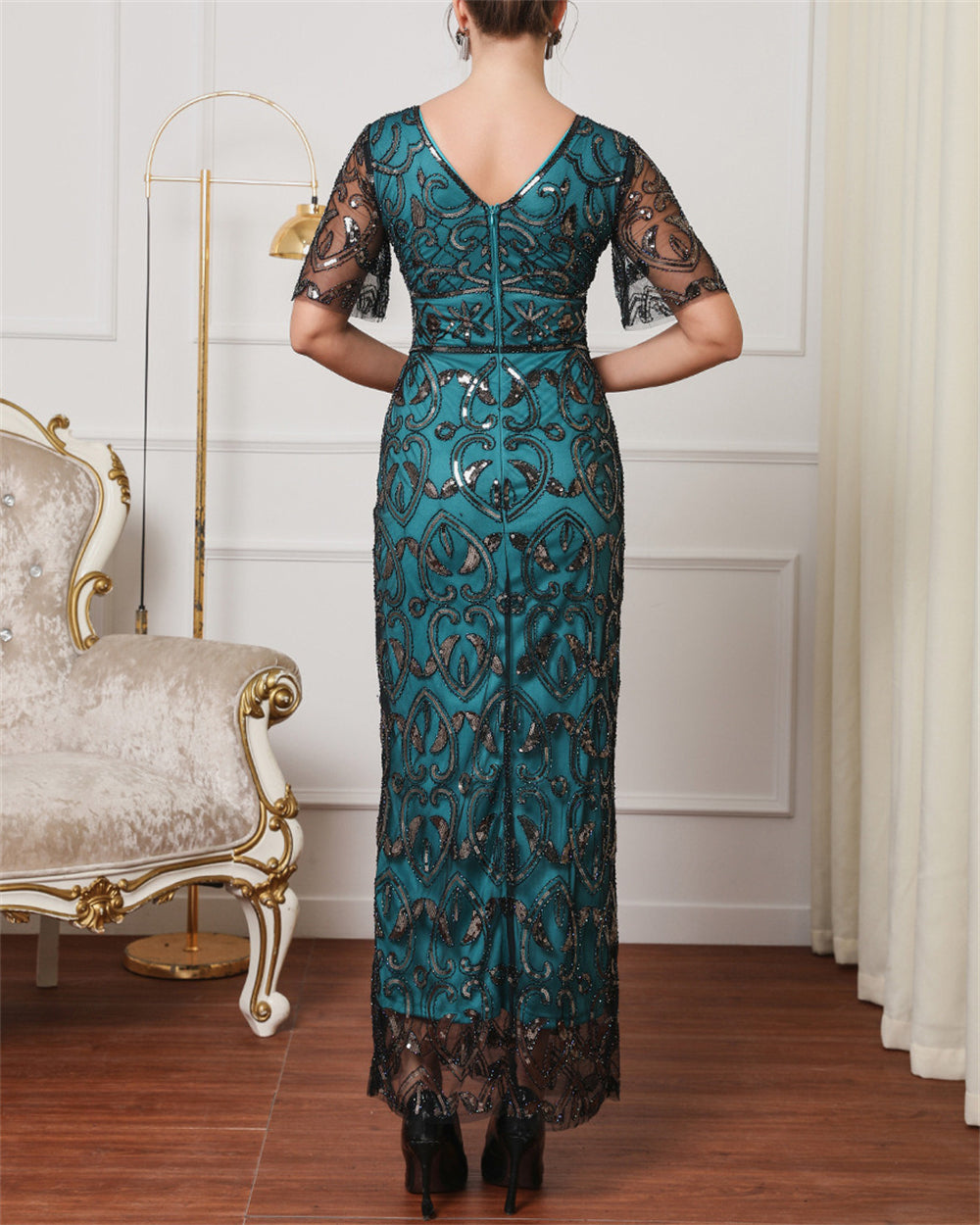 Art Deco Sequin Maxi Gown