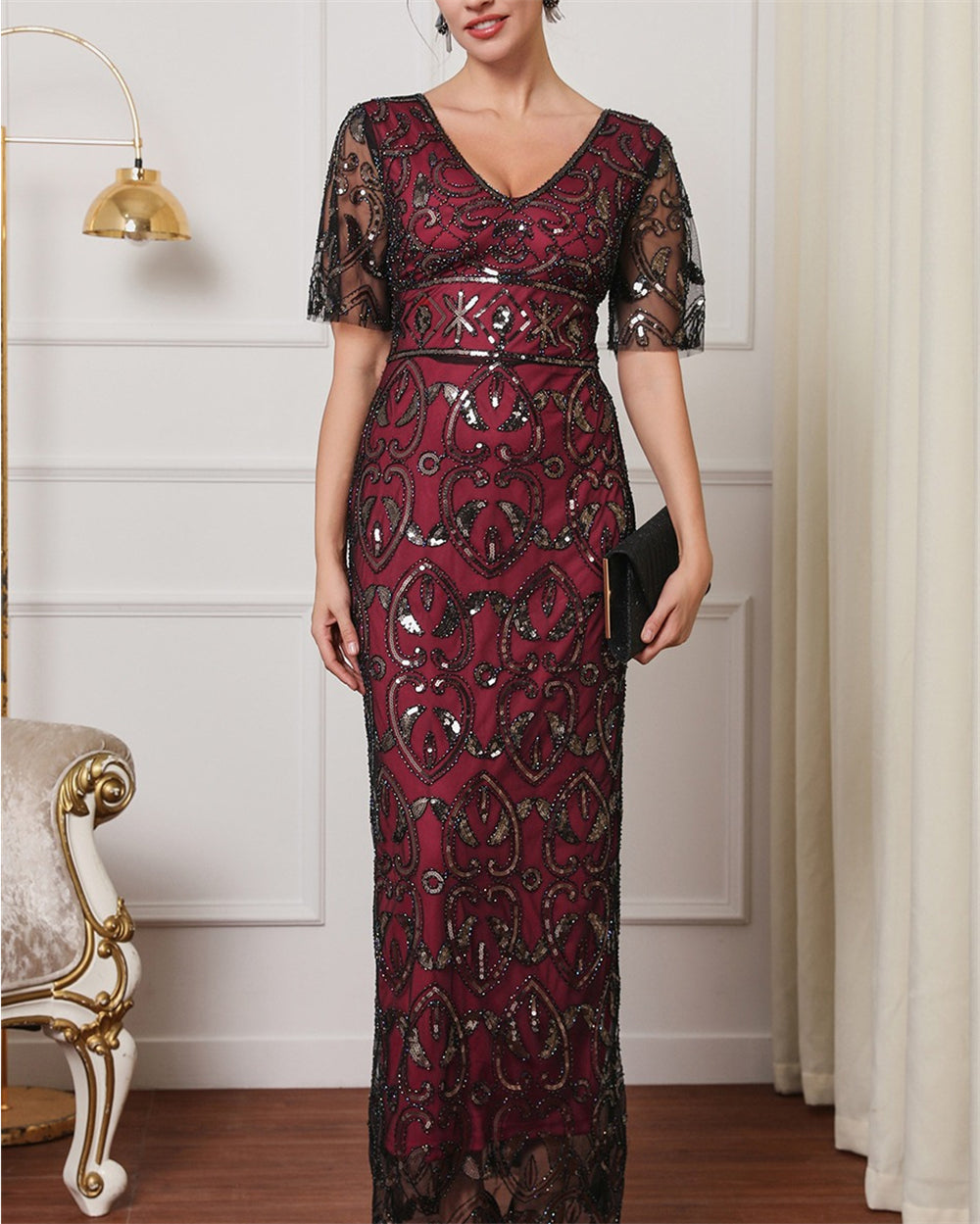 Art Deco Sequin Maxi Gown