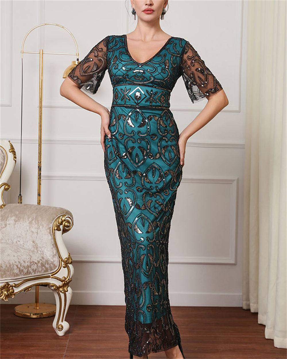 Art Deco Sequin Maxi Gown