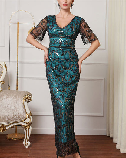 Art Deco Sequin Maxi Gown