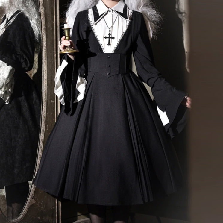 Punk & Gothic Style Blouse Dress Mantle Set