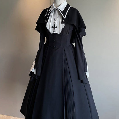 Punk & Gothic Style Blouse Dress Mantle Set