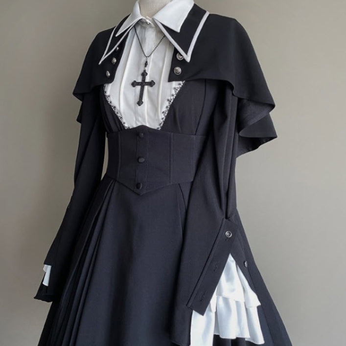 Punk & Gothic Style Blouse Dress Mantle Set