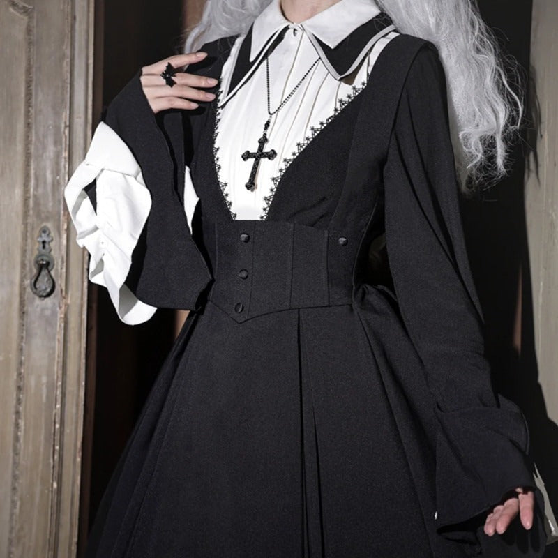 Punk & Gothic Style Blouse Dress Mantle Set