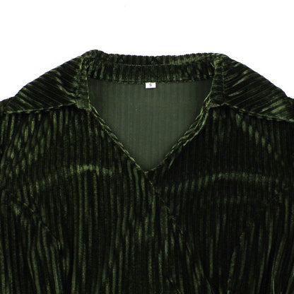 V-Neck Ribbed Velvet A-Line Dress