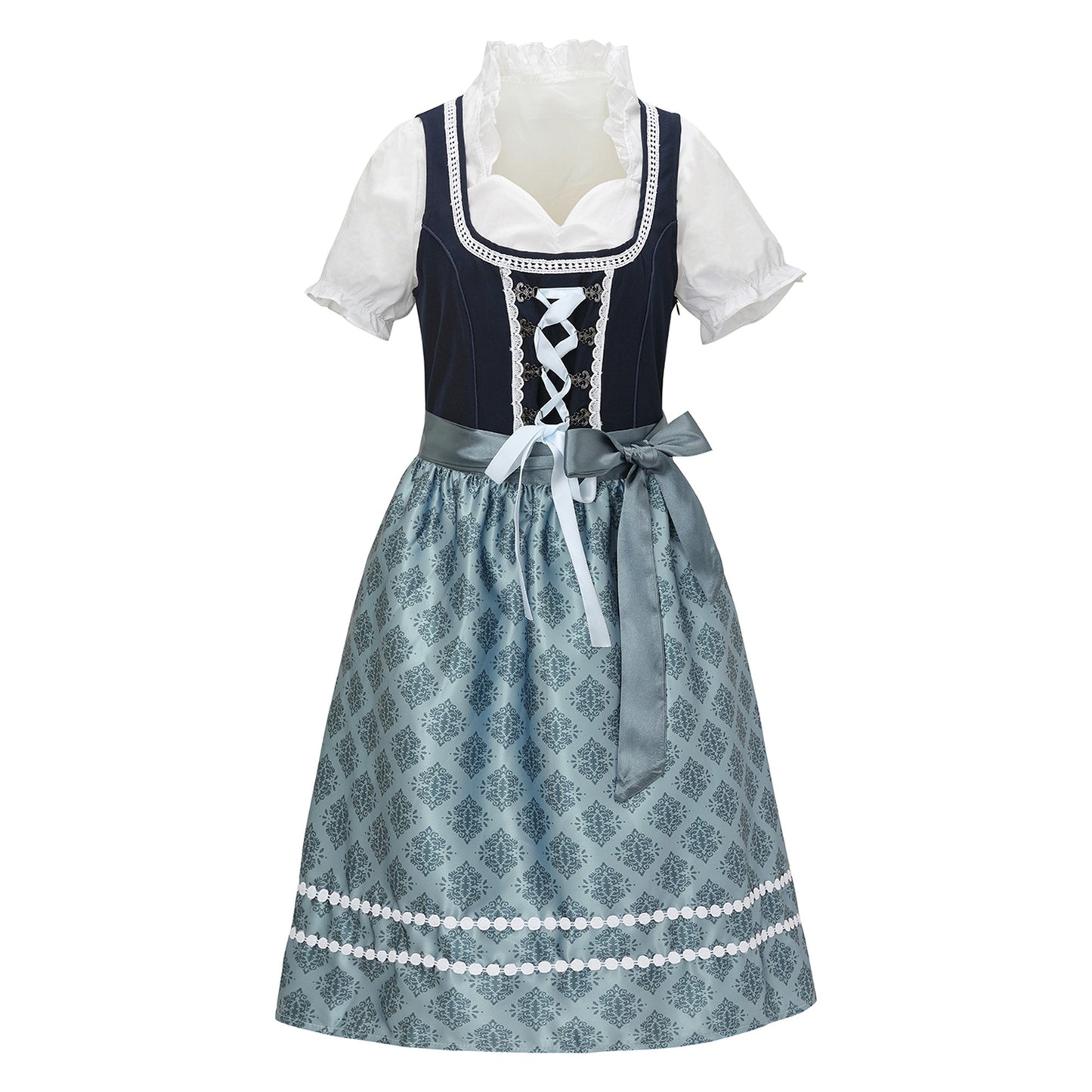Oktoberfest Blue Dirndl Dress with Blouse & Apron